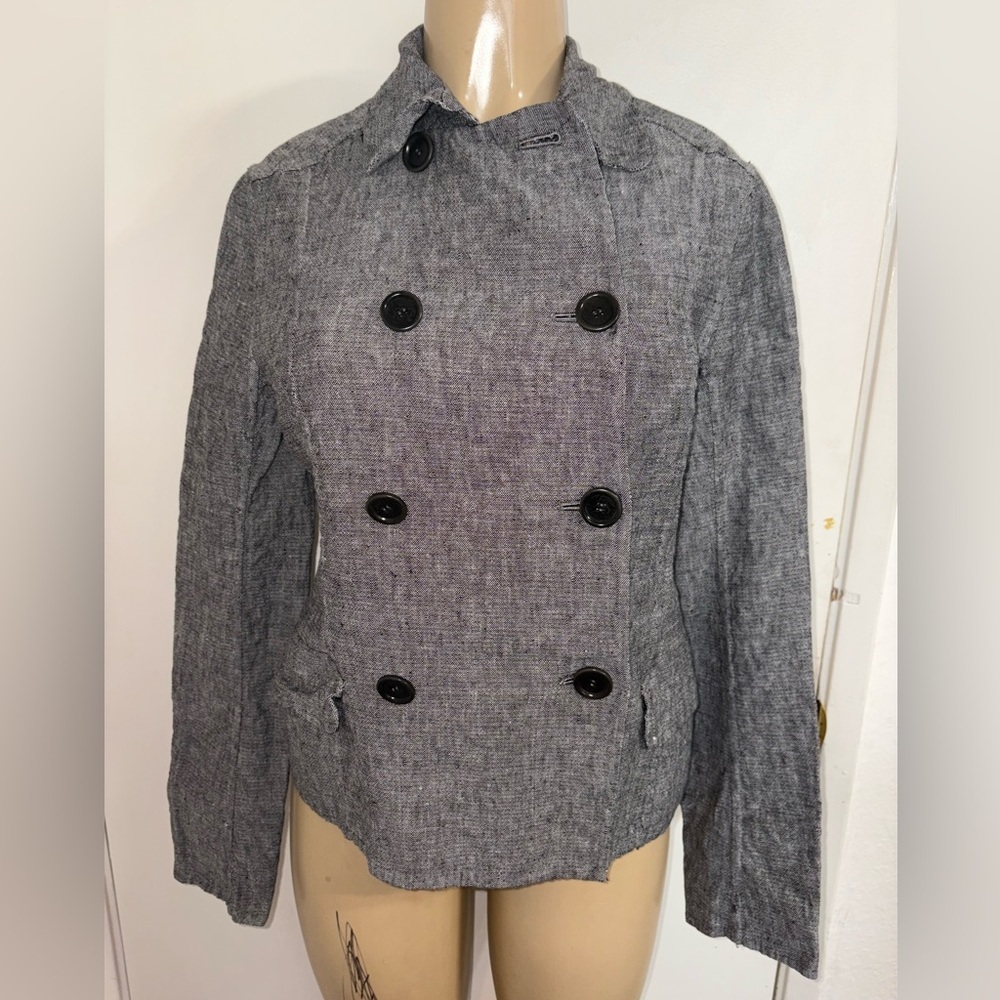 Max Studio Double Breasted Linen Cotton Blend Gray Jacket Size M